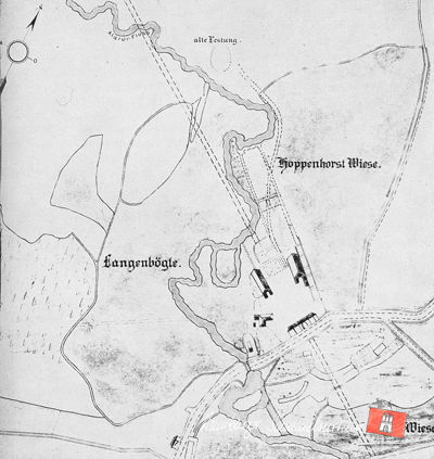 Lageplan des Stegener Hofes und der Burgstelle (alte Festung) im Jahre 1776.