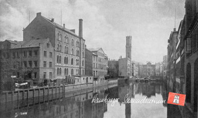 Blick von der Bleichenbrücke auf das Nordende des Bleichenflets, etwa 1880.