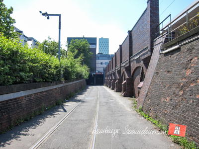 Ehemaliges Gleis am nördlichen Ende des Schellfischtunnels.